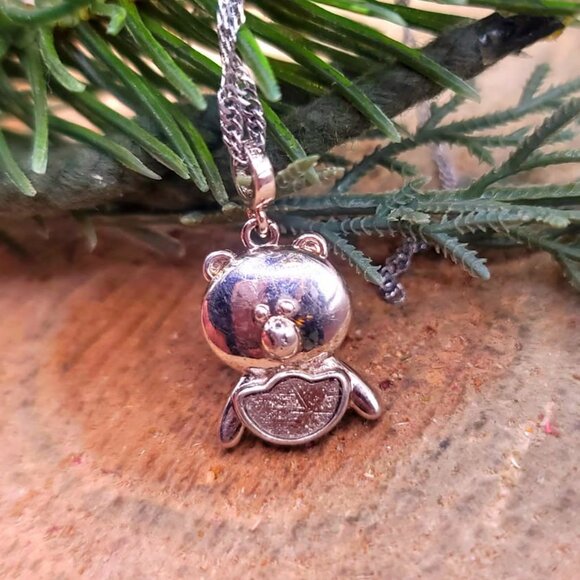 Genuine Nature Gibeon Meteorite Pig  Carries Gold 925 Pendant Necklace - Picture 4 of 10